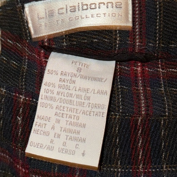 Vintage Liz Claiborne Plaid Wool Pencil Skirt Preppy Charcoal Red Blue Size 8P - Picture 6 of 11
